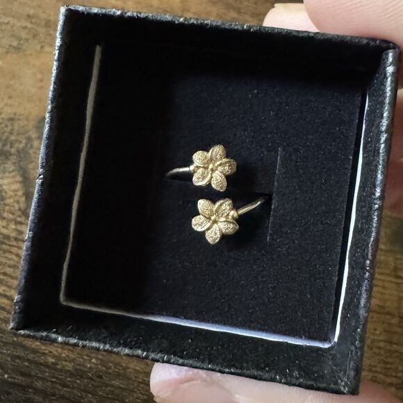 14K Rose Gold Double Flower Bypass Ring Adjustable Size 5-7 JMD Plumeria - Picture 8 of 12